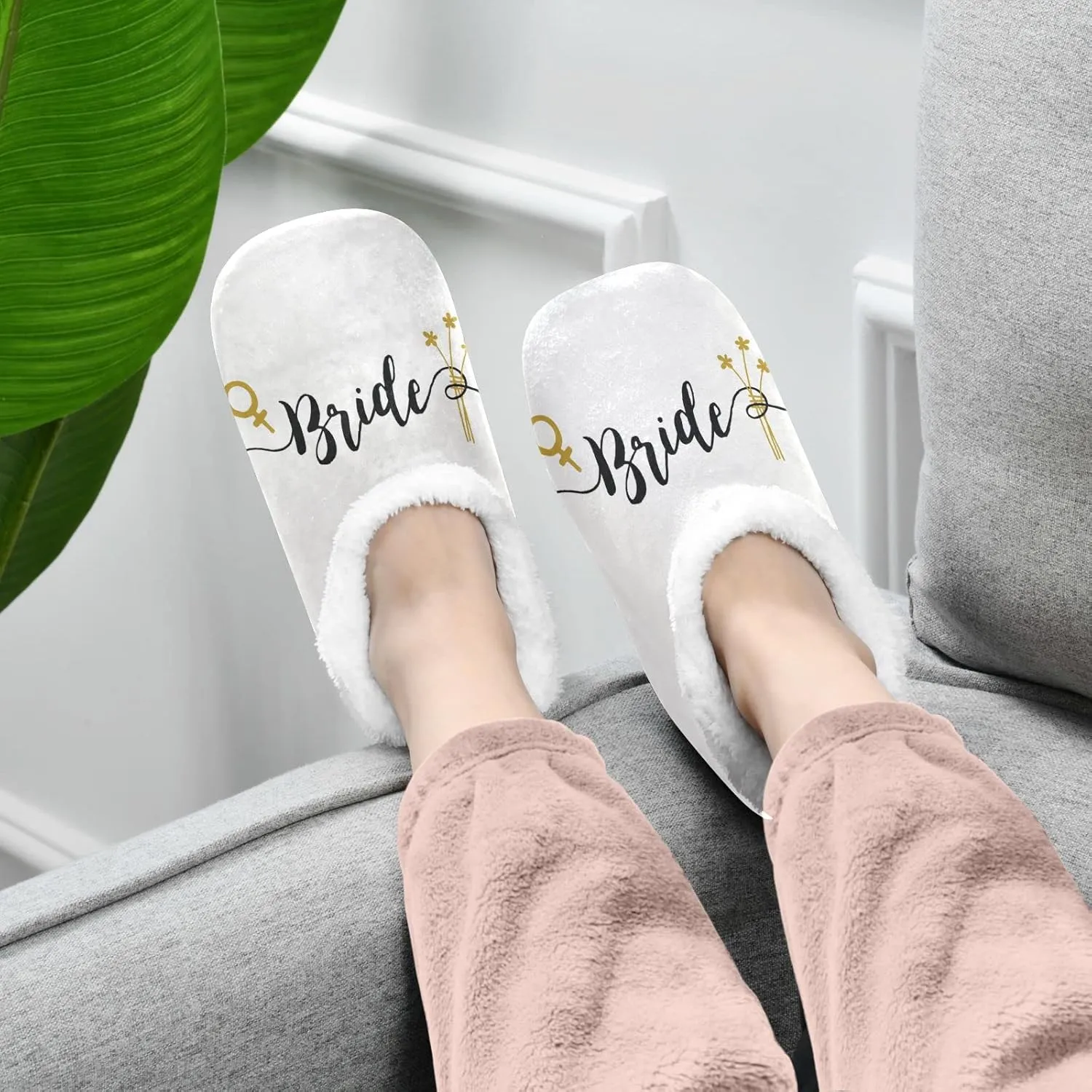 DOMIKING Groom Wedding Bride Slippers Bridesmaid Bridal Bed Slippers for Unisex Women Men M