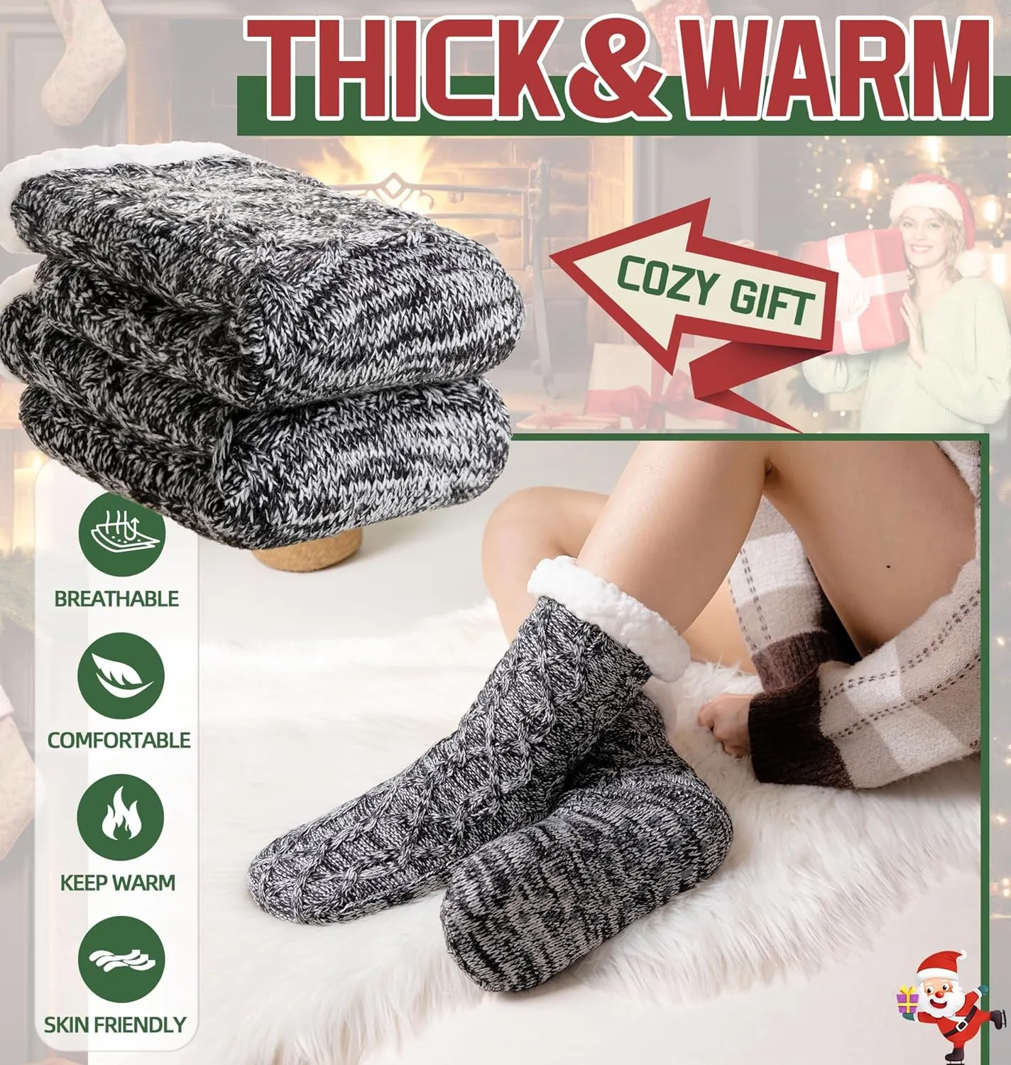 DoSmart Womens Fuzzy Slipper Socks Winter Thermal Snowflake Fleece Lining Christmas Stockings Fluffy Warm Indoor Home Socks