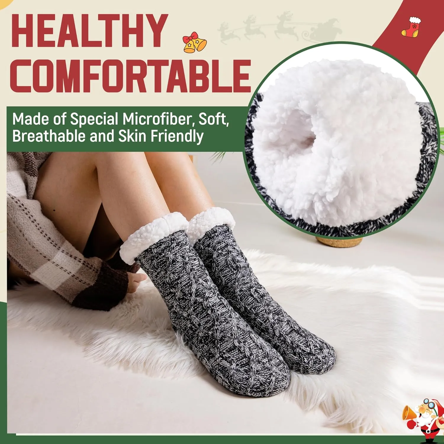 DoSmart Womens Fuzzy Slipper Socks Winter Thermal Snowflake Fleece Lining Christmas Stockings Fluffy Warm Indoor Home Socks