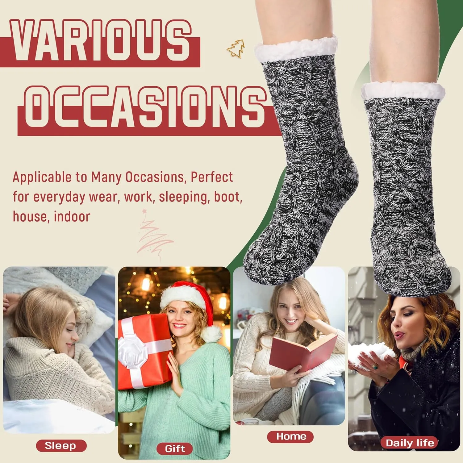 DoSmart Womens Fuzzy Slipper Socks Winter Thermal Snowflake Fleece Lining Christmas Stockings Fluffy Warm Indoor Home Socks