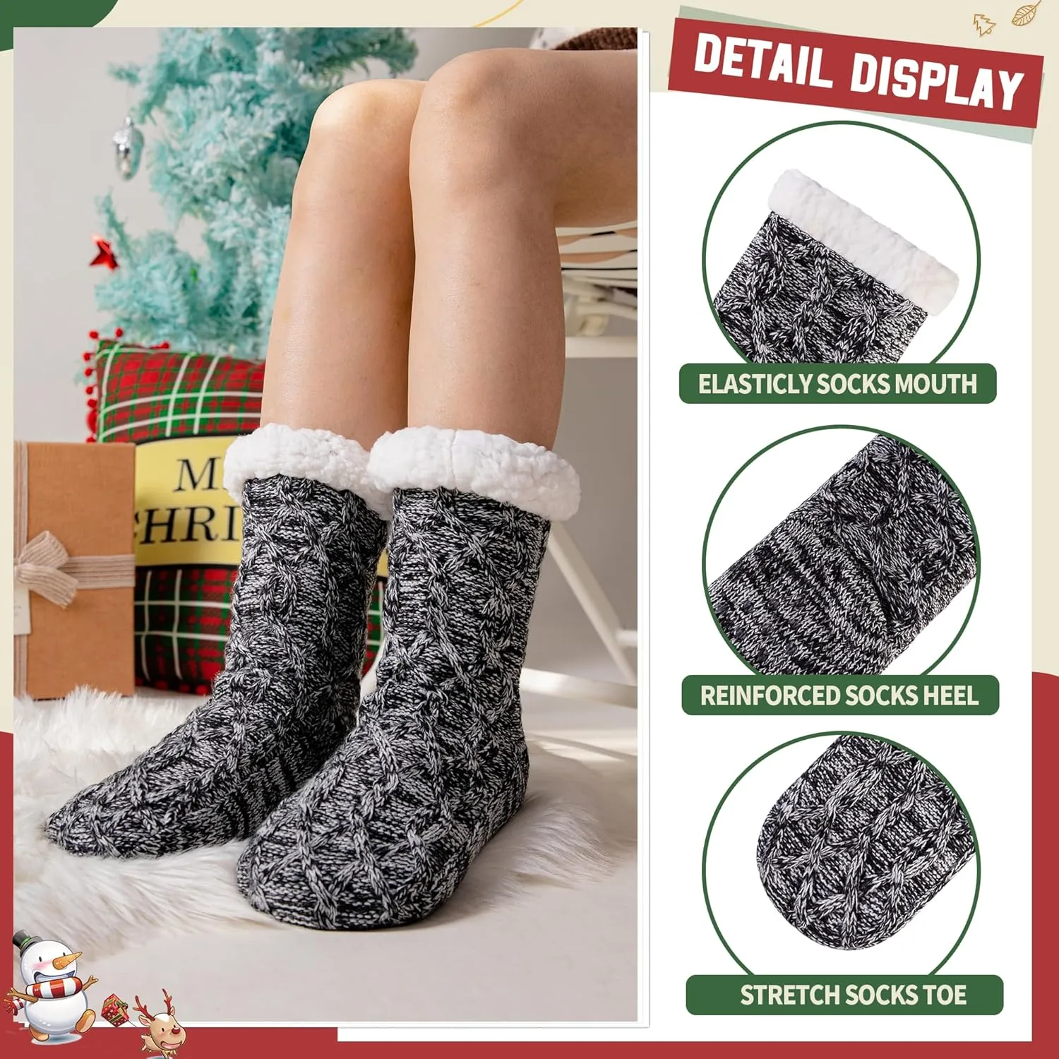 DoSmart Womens Fuzzy Slipper Socks Winter Thermal Snowflake Fleece Lining Christmas Stockings Fluffy Warm Indoor Home Socks