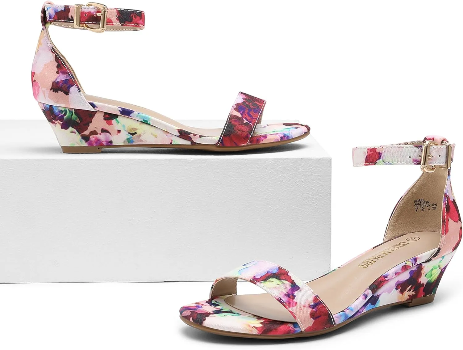 DREAM PAIRS Women's Ingrid Ankle Strap Low Wedge Sandal