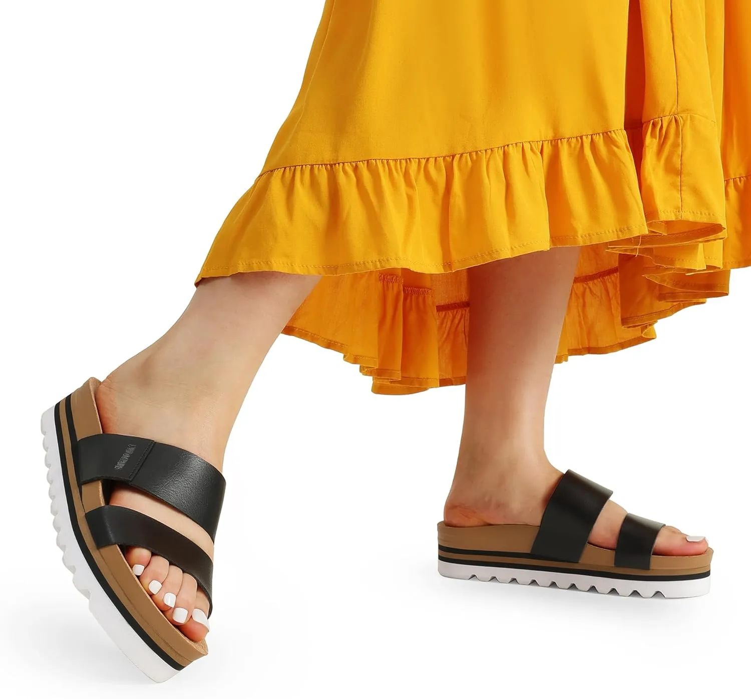 DREAM PAIRS Women's Platform Wedge Sandals with Arch Support, Comfortable Beach Slip-on Flat Sandals, Casual 2-Strap Cork Cushion Slides for Women