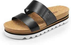 DREAM PAIRS Women's Platform Wedge Sandals with Arch Support, Comfortable Beach Slip-on Flat Sandals, Casual 2-Strap Cork Cushion Slides for Women