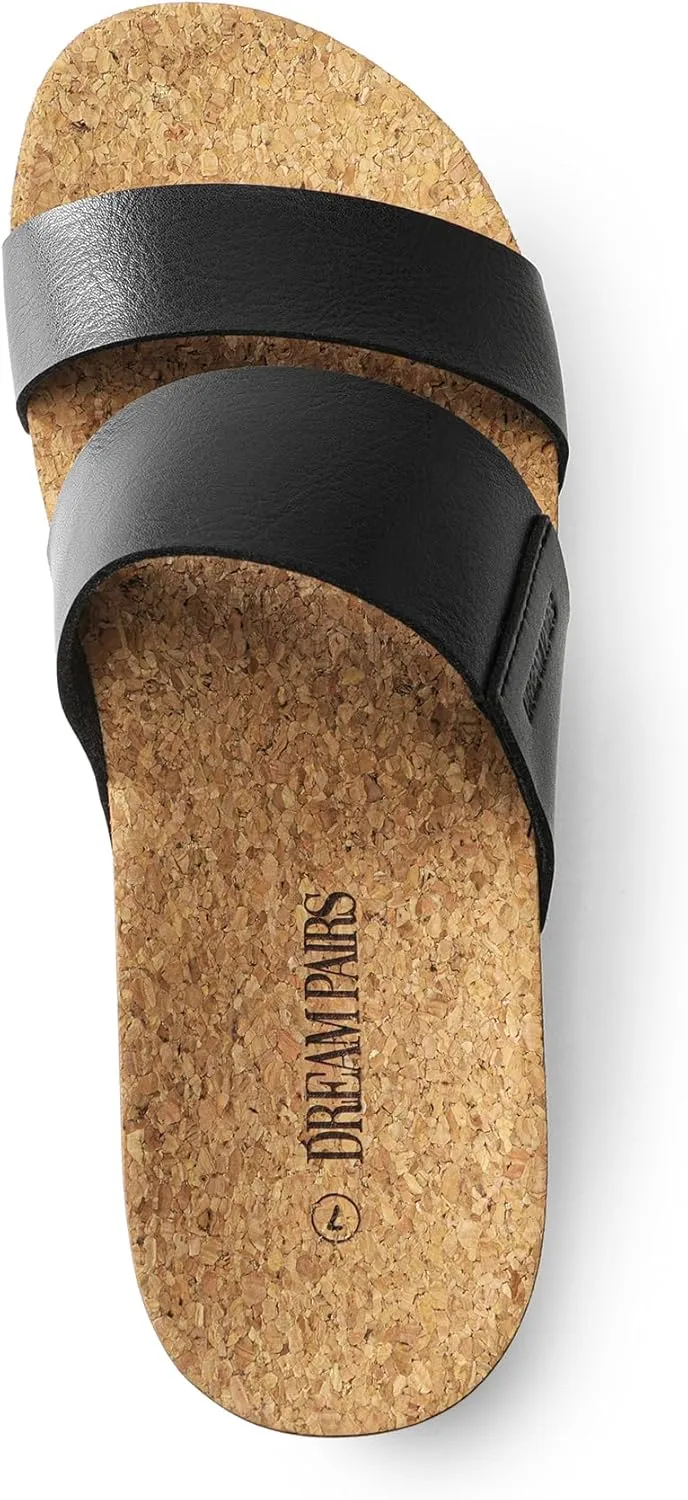 DREAM PAIRS Women's Platform Wedge Sandals with Arch Support, Comfortable Beach Slip-on Flat Sandals, Casual 2-Strap Cork Cushion Slides for Women