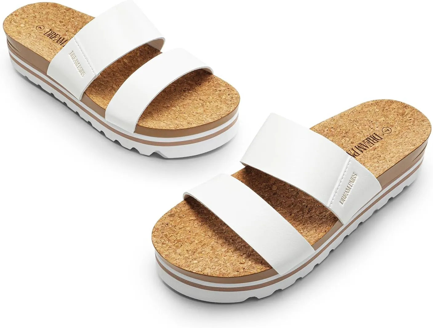 DREAM PAIRS Women's Platform Wedge Sandals with Arch Support, Comfortable Beach Slip-on Flat Sandals, Casual 2-Strap Cork Cushion Slides for Women