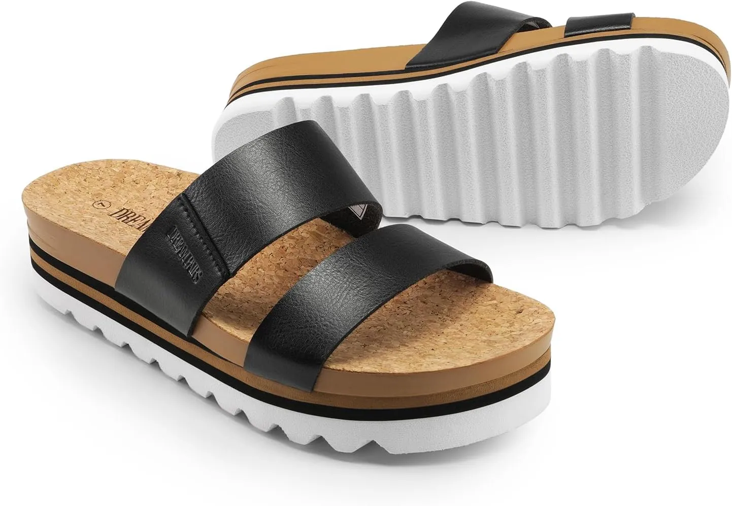 DREAM PAIRS Women's Platform Wedge Sandals with Arch Support, Comfortable Beach Slip-on Flat Sandals, Casual 2-Strap Cork Cushion Slides for Women