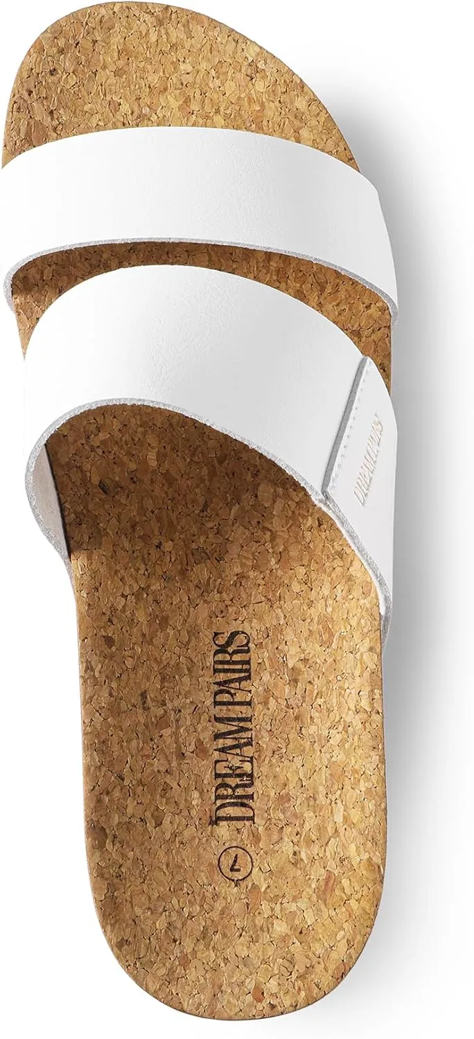 DREAM PAIRS Women's Platform Wedge Sandals with Arch Support, Comfortable Beach Slip-on Flat Sandals, Casual 2-Strap Cork Cushion Slides for Women