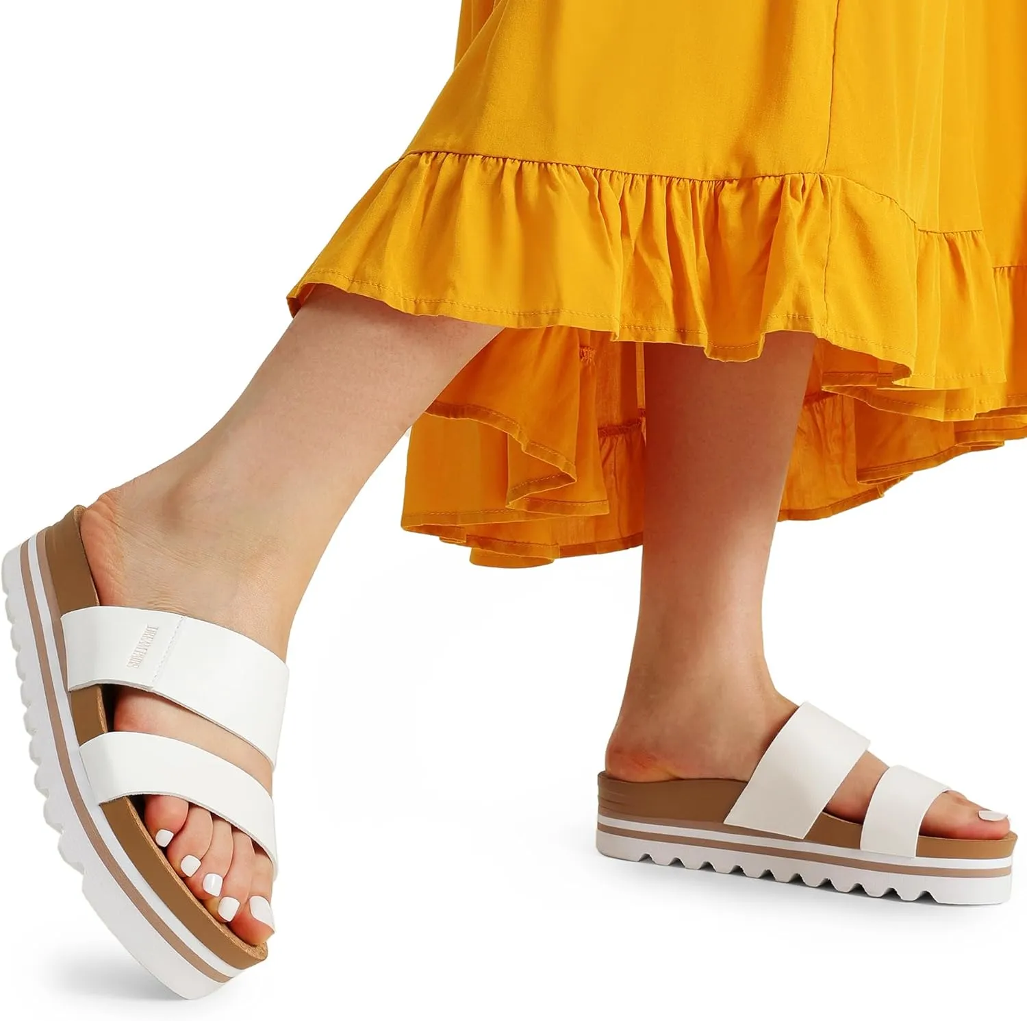 DREAM PAIRS Women's Platform Wedge Sandals with Arch Support, Comfortable Beach Slip-on Flat Sandals, Casual 2-Strap Cork Cushion Slides for Women