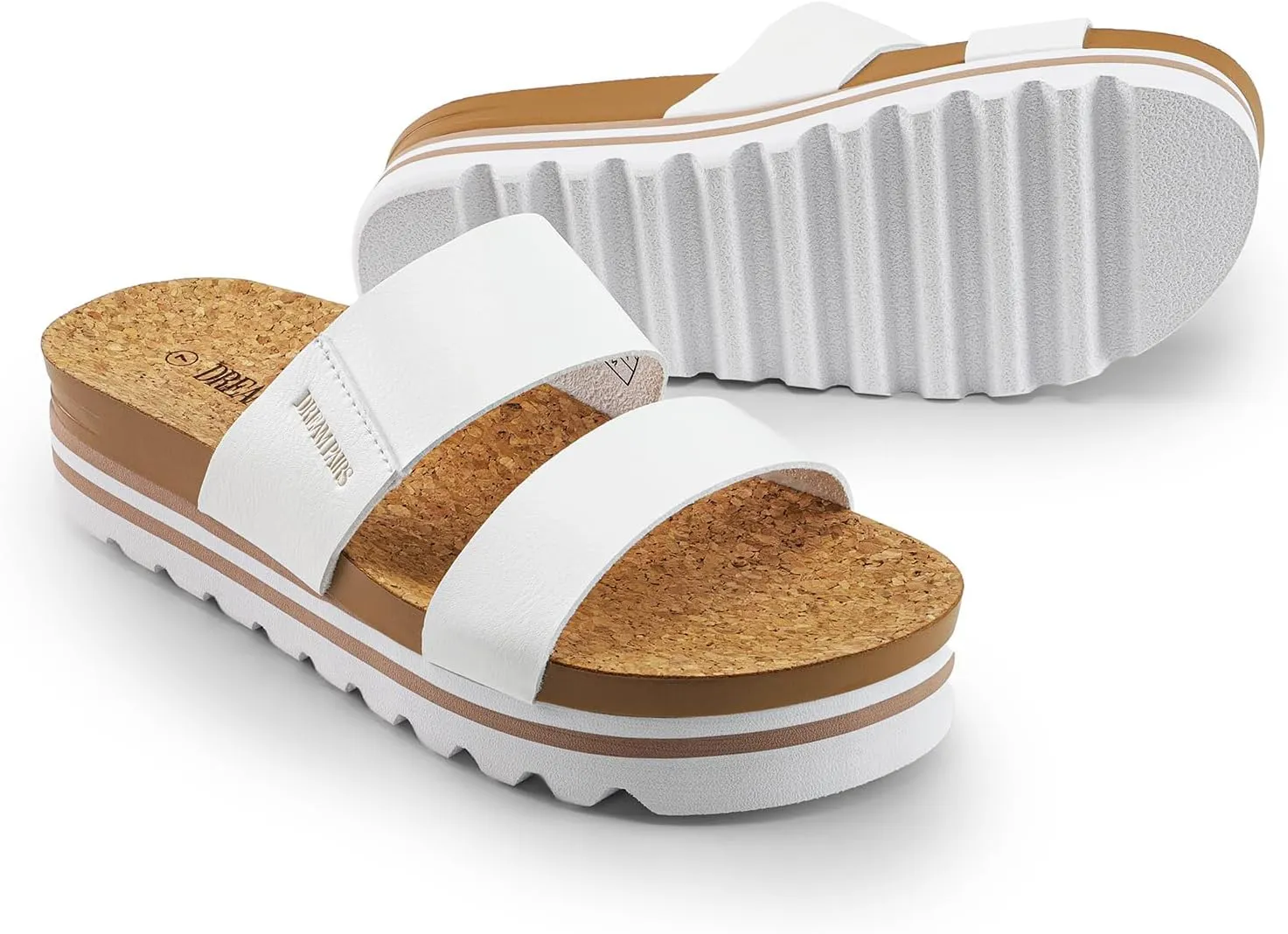 DREAM PAIRS Women's Platform Wedge Sandals with Arch Support, Comfortable Beach Slip-on Flat Sandals, Casual 2-Strap Cork Cushion Slides for Women