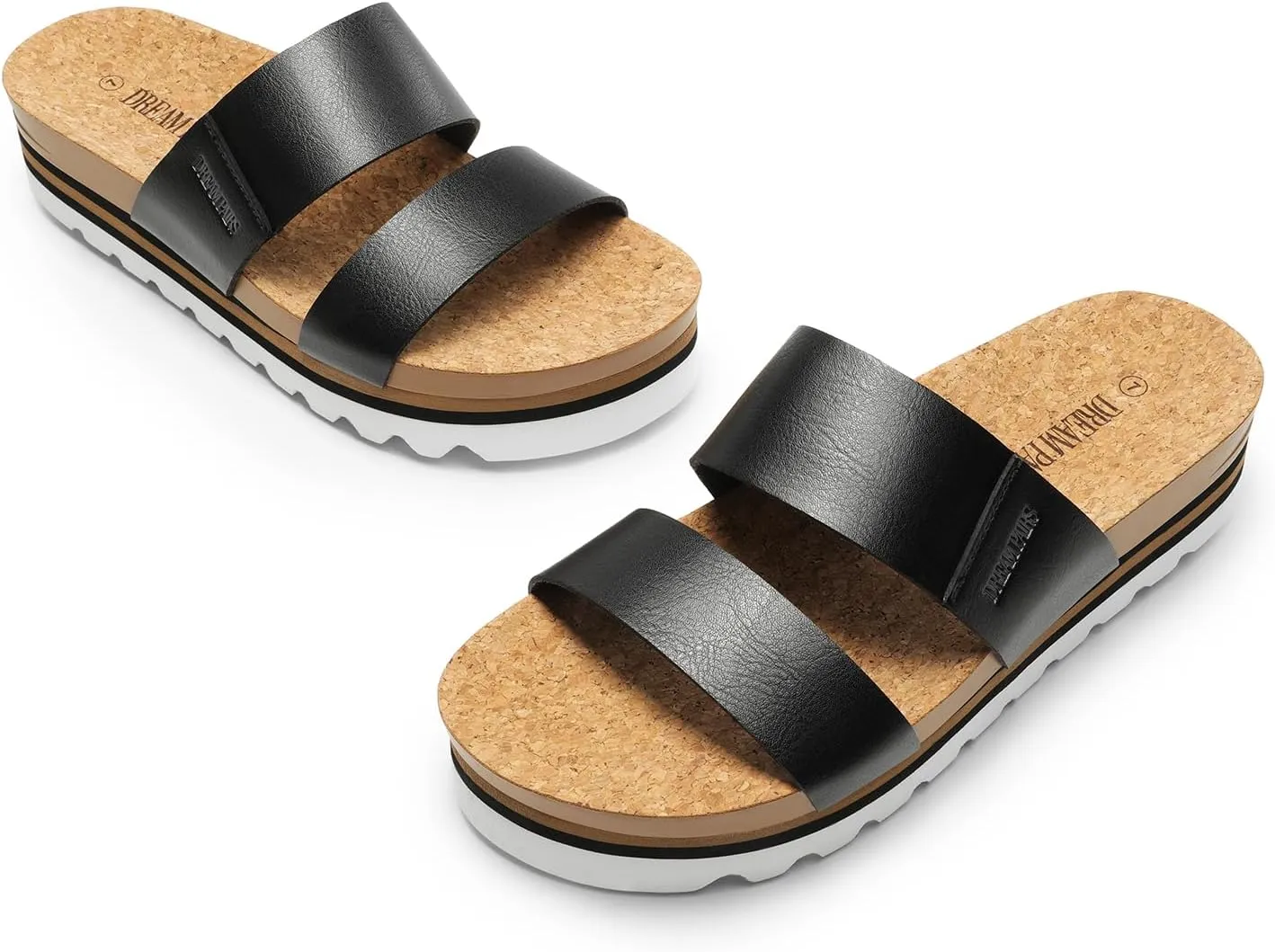 DREAM PAIRS Women's Platform Wedge Sandals with Arch Support, Comfortable Beach Slip-on Flat Sandals, Casual 2-Strap Cork Cushion Slides for Women