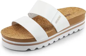 DREAM PAIRS Women's Platform Wedge Sandals with Arch Support, Comfortable Beach Slip-on Flat Sandals, Casual 2-Strap Cork Cushion Slides for Women