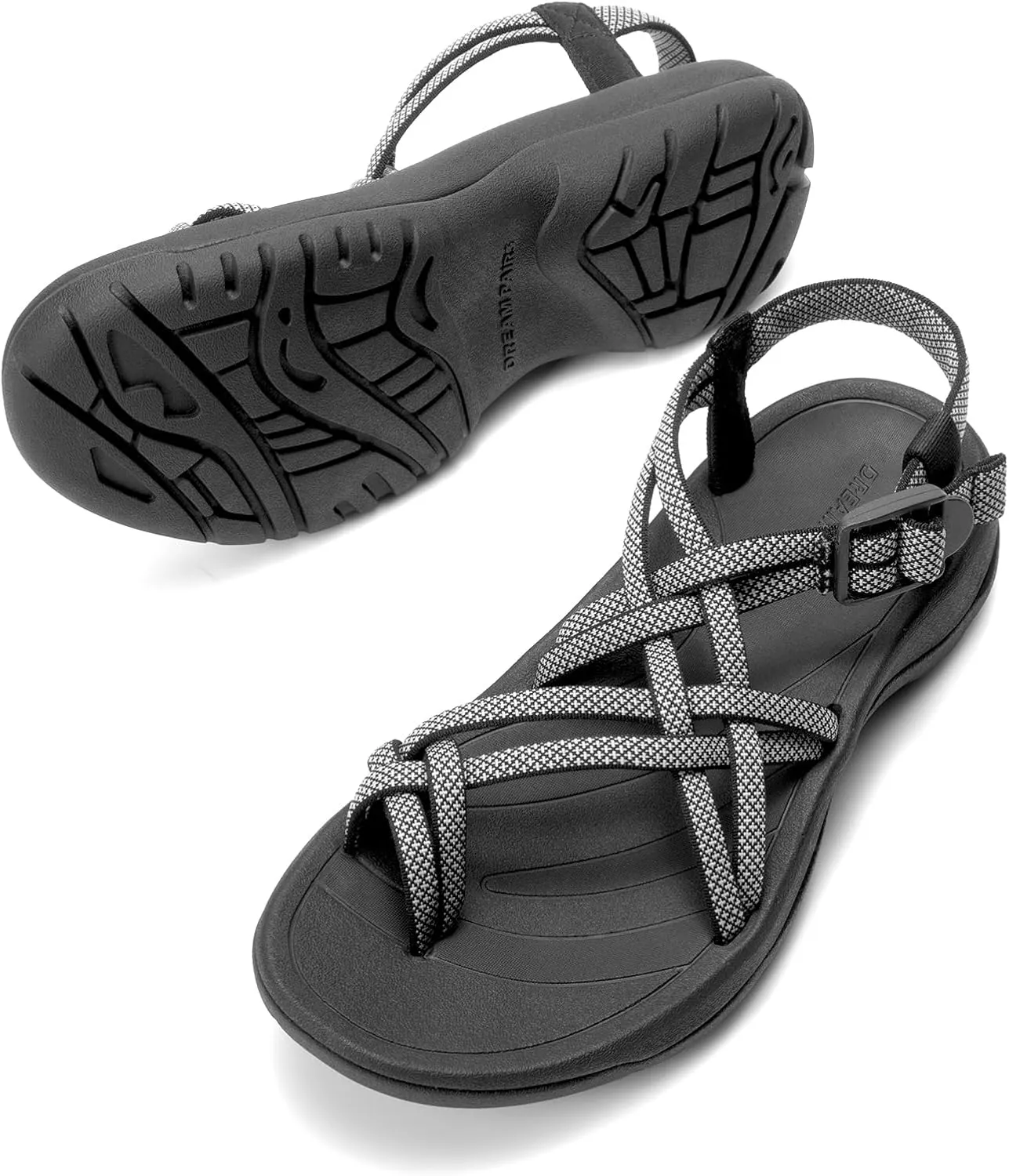 DREAM PAIRS Women's Walking Sandals With Arch Support Elastic Strap Summer Sport Athletic Casual Hiking Outdoor Sandal
