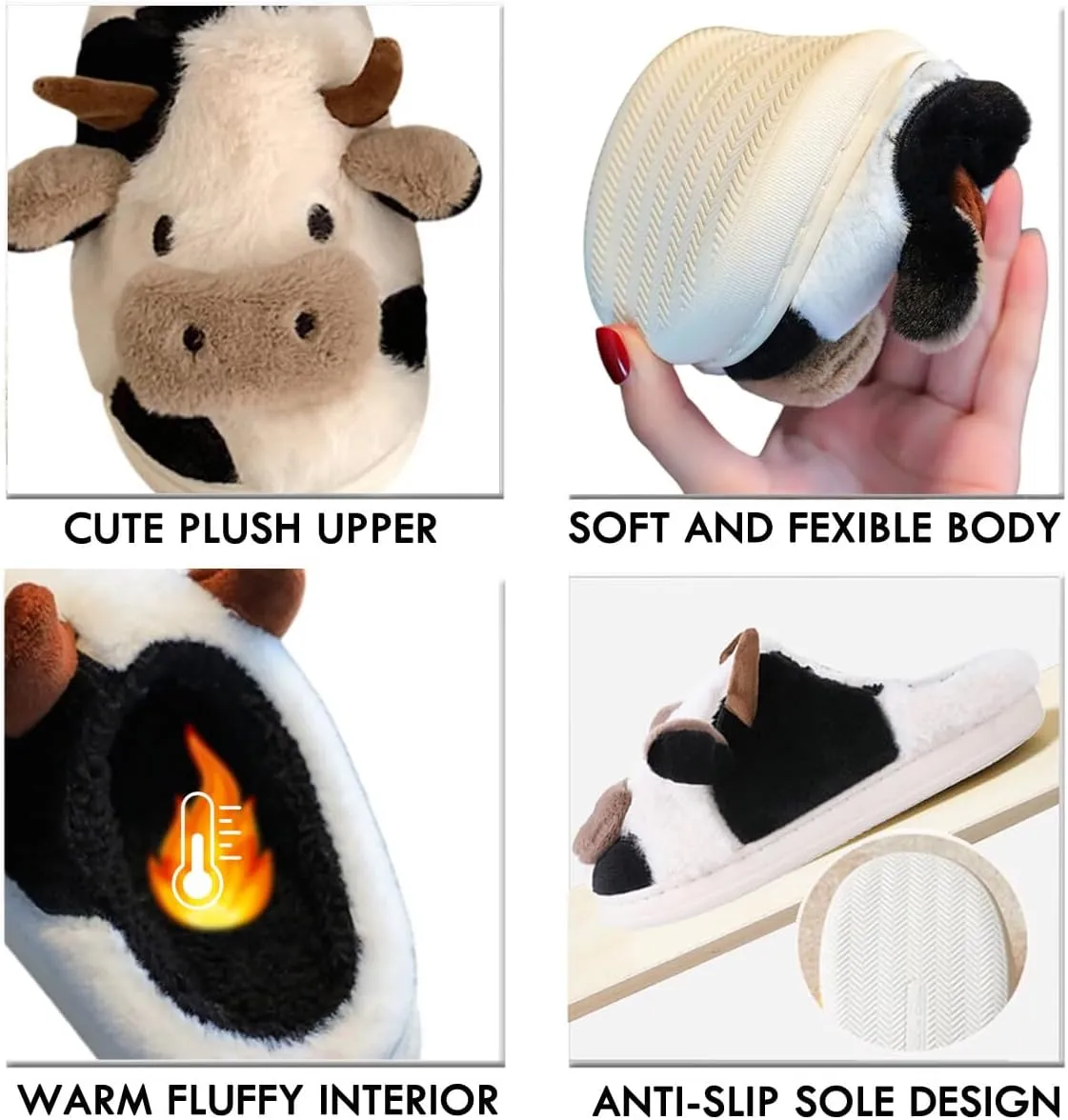 dubuto Cute Cow Slipper for Girls Boys, Toddler Kids Animal Slippers Cozy Anti-slipe Soft Plush Warm Cozy Home House Slippers for Indoor Outdoor