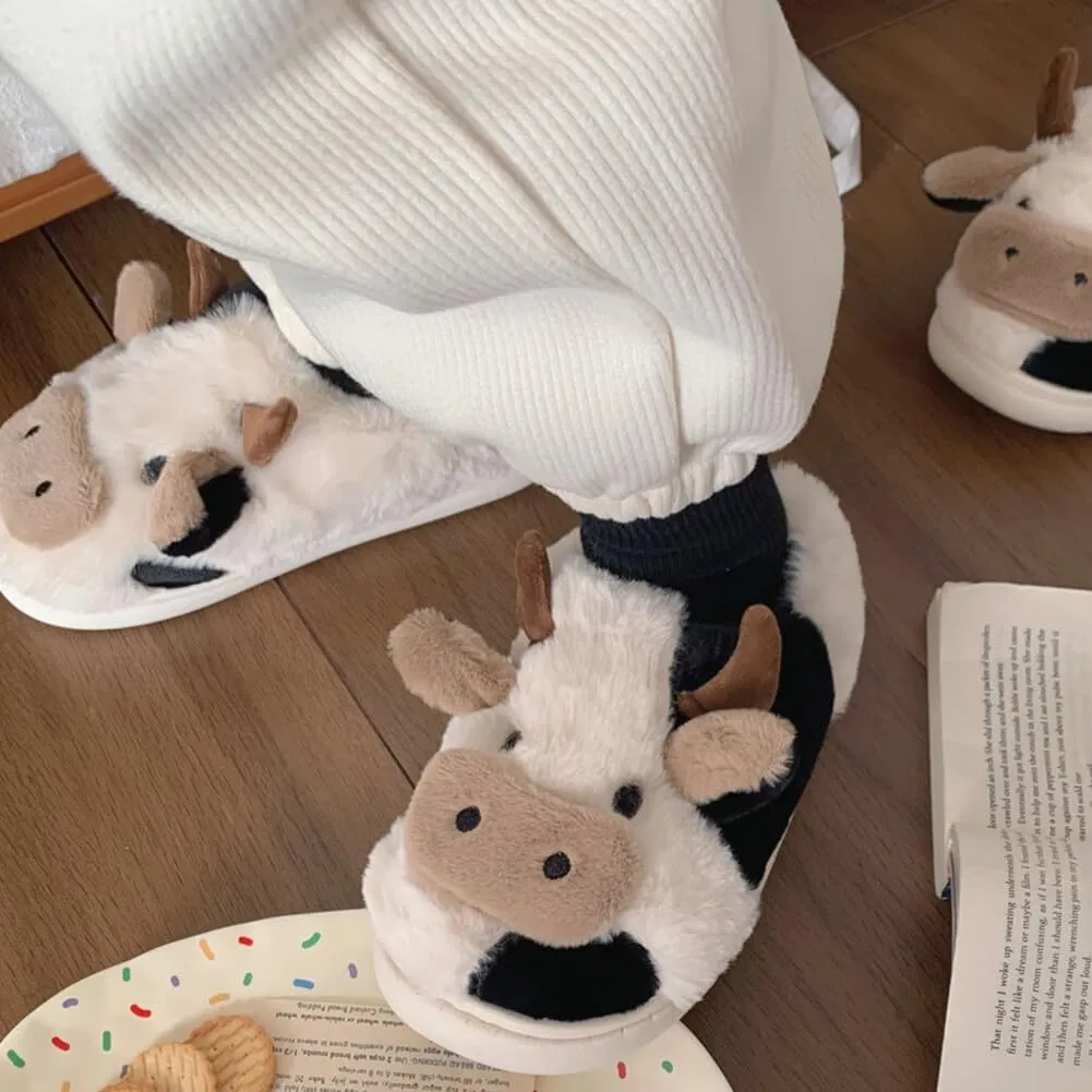 dubuto Cute Cow Slipper for Girls Boys, Toddler Kids Animal Slippers Cozy Anti-slipe Soft Plush Warm Cozy Home House Slippers for Indoor Outdoor