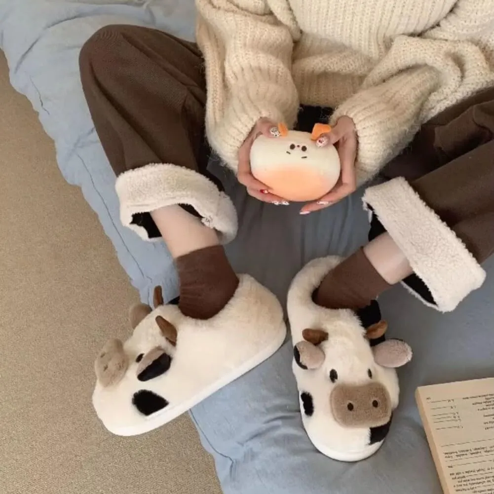 dubuto Cute Cow Slipper for Girls Boys, Toddler Kids Animal Slippers Cozy Anti-slipe Soft Plush Warm Cozy Home House Slippers for Indoor Outdoor
