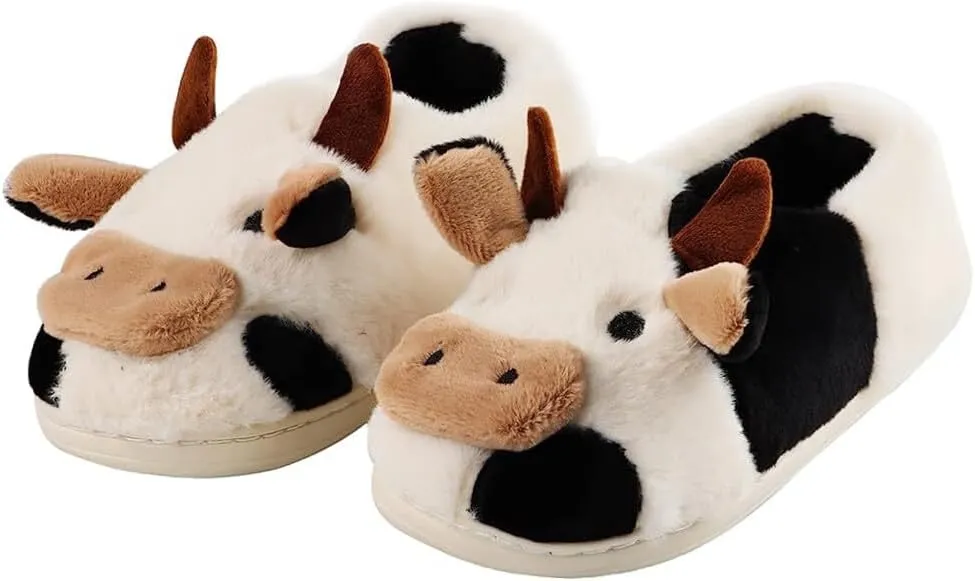 dubuto Cute Cow Slipper for Girls Boys, Toddler Kids Animal Slippers Cozy Anti-slipe Soft Plush Warm Cozy Home House Slippers for Indoor Outdoor