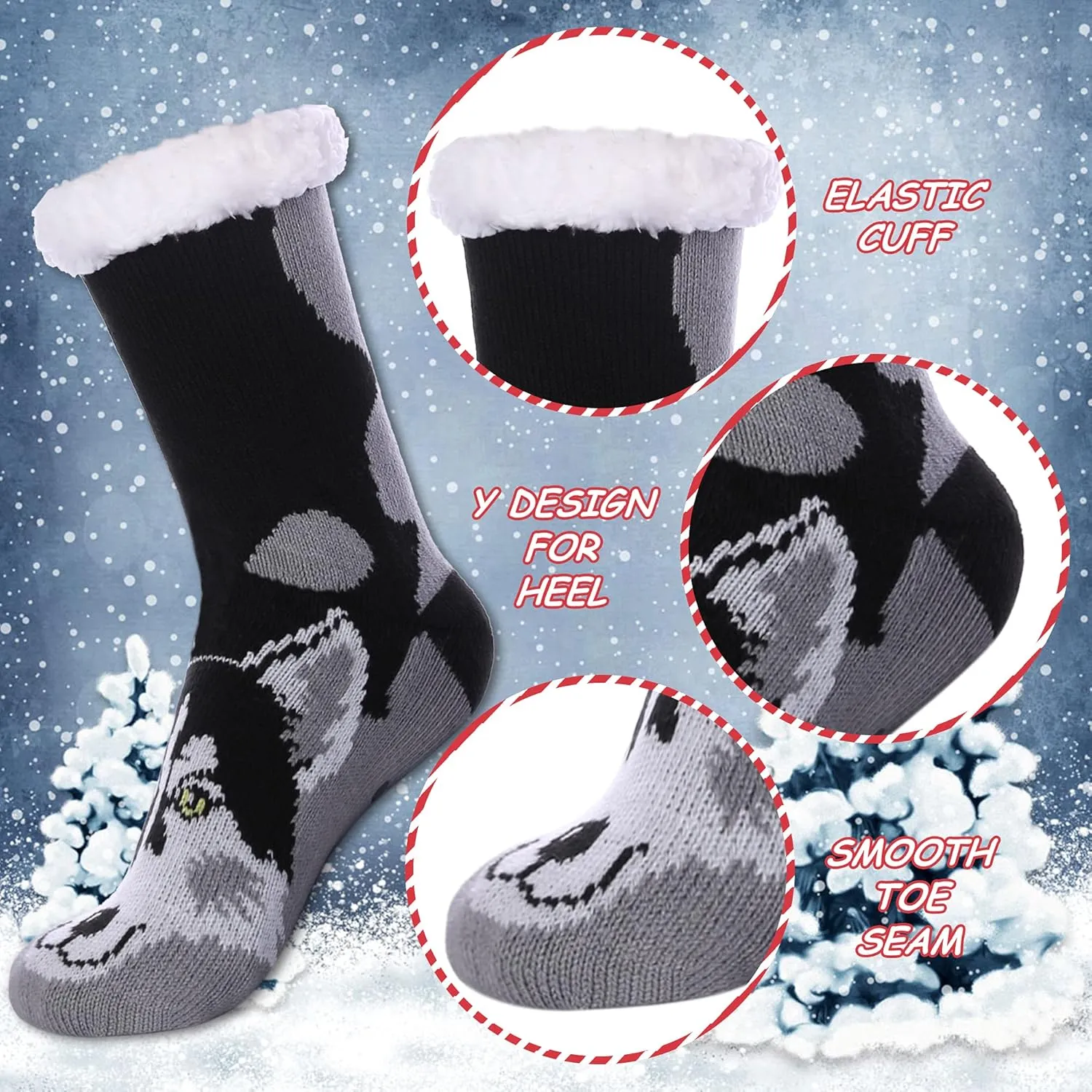 DYW Mens Slipper Socks Animal Fuzzy Non Slip Fluffy Winter Warm Soft Thick Fleece lined Thermal Home Socks