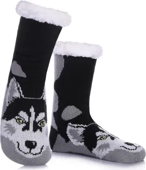 DYW Mens Slipper Socks Animal Fuzzy Non Slip Fluffy Winter Warm Soft Thick Fleece lined Thermal Home Socks