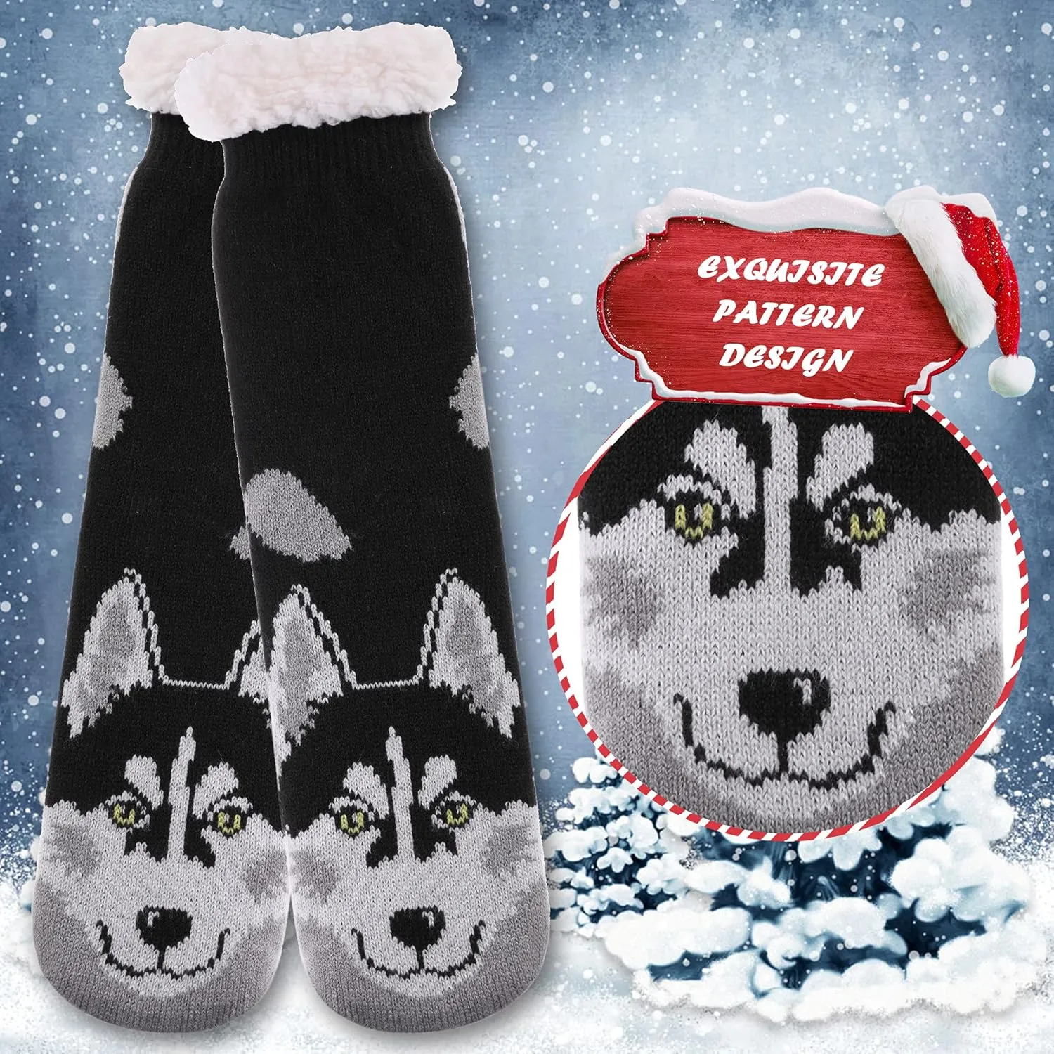 DYW Mens Slipper Socks Animal Fuzzy Non Slip Fluffy Winter Warm Soft Thick Fleece lined Thermal Home Socks