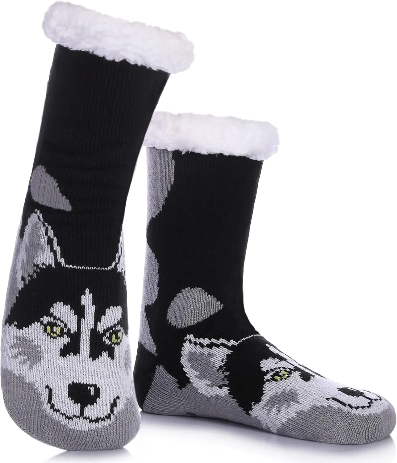 DYW Mens Slipper Socks Animal Fuzzy Non Slip Fluffy Winter Warm Soft Thick Fleece lined Thermal Home Socks