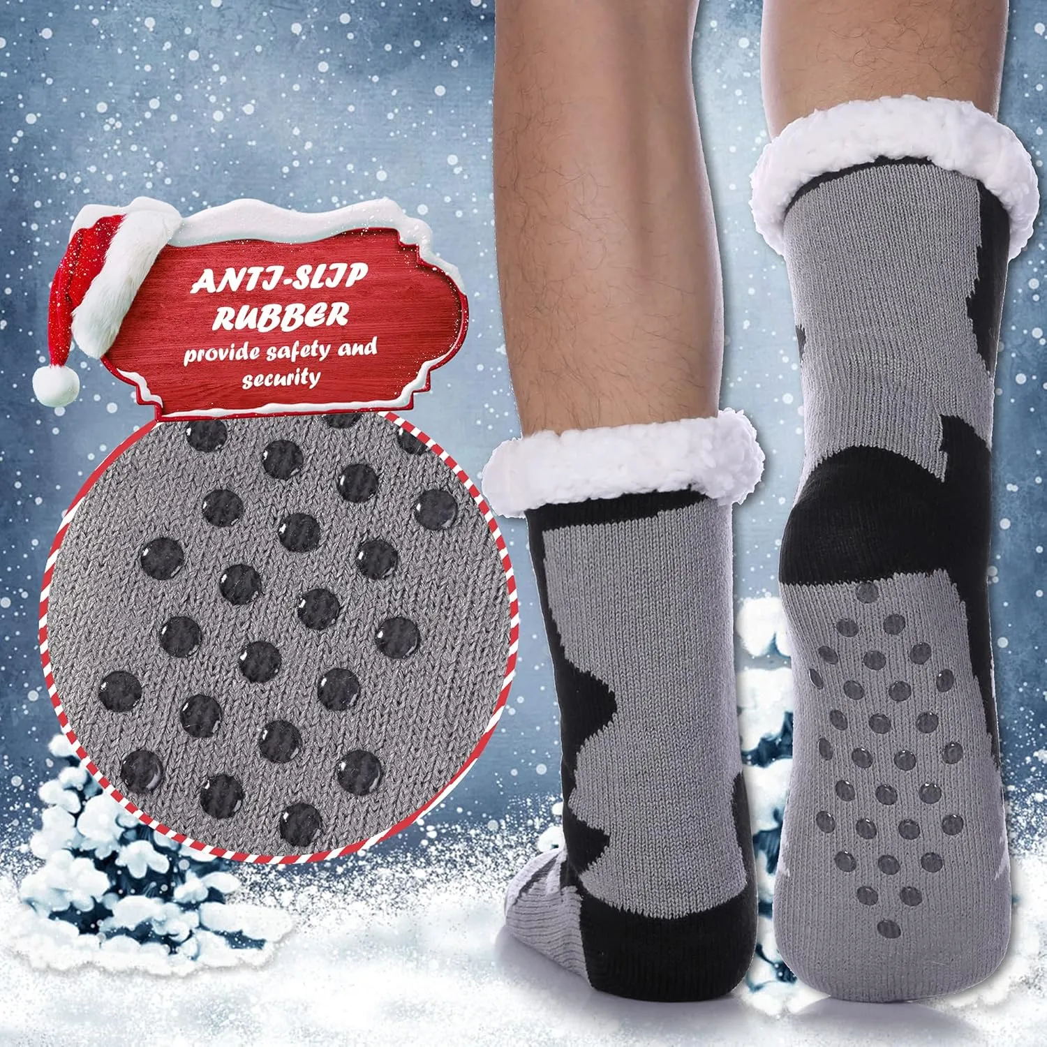 DYW Mens Slipper Socks Animal Fuzzy Non Slip Fluffy Winter Warm Soft Thick Fleece lined Thermal Home Socks