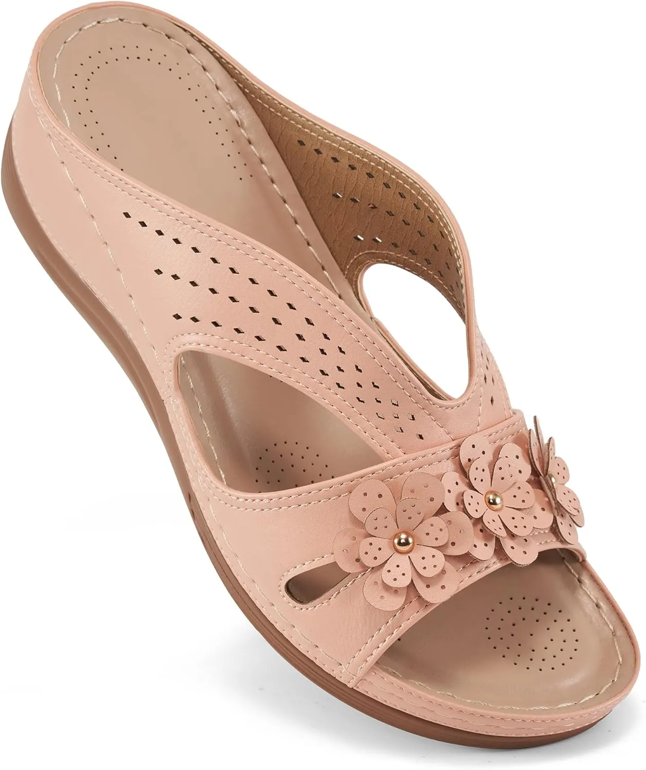 Ecetana Sandals for Women Wedge Shoes: Slip On Dressy Summer Comfortable Slides Sandals Lightweight Memory Foam Platform Shoes