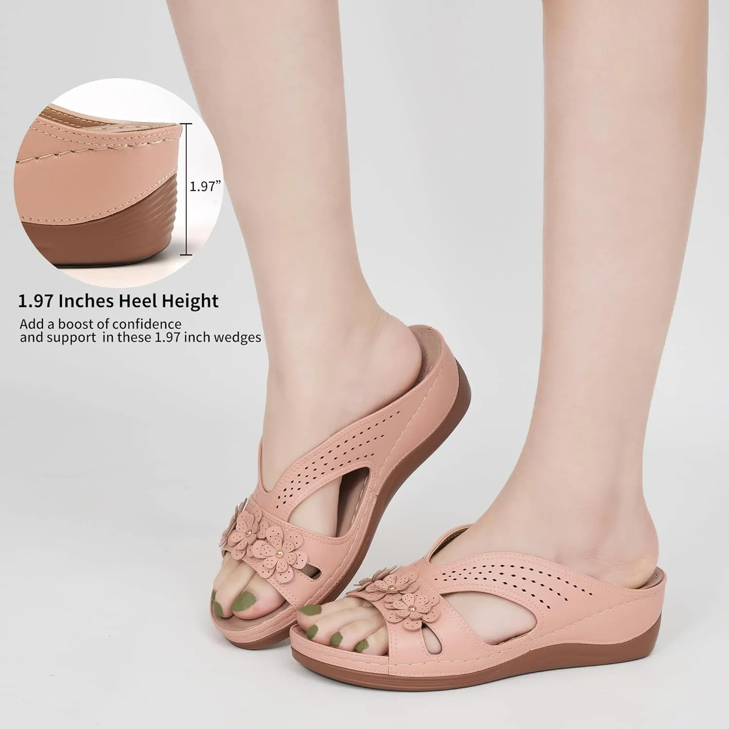 Ecetana Sandals for Women Wedge Shoes: Slip On Dressy Summer Comfortable Slides Sandals Lightweight Memory Foam Platform Shoes