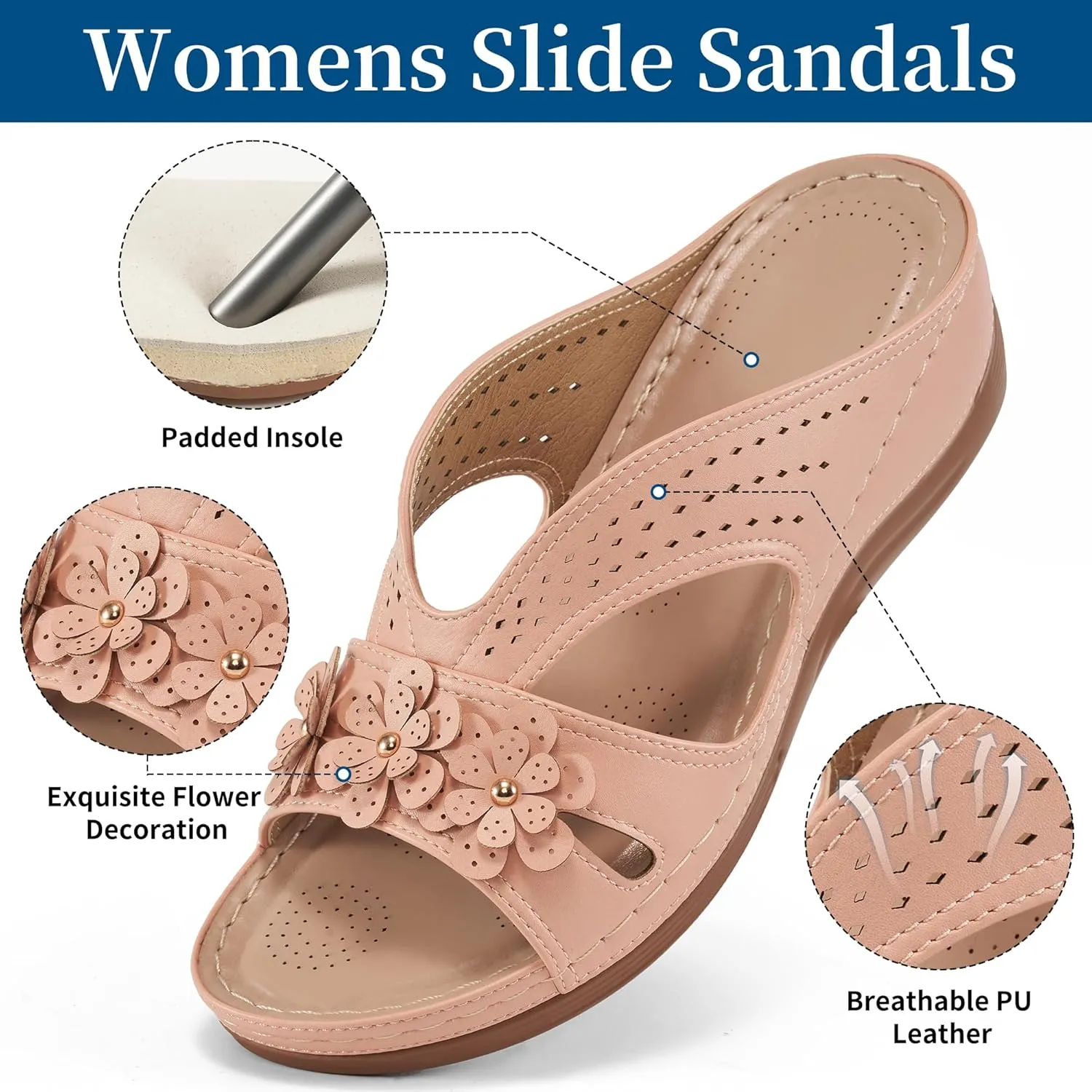 Ecetana Sandals for Women Wedge Shoes: Slip On Dressy Summer Comfortable Slides Sandals Lightweight Memory Foam Platform Shoes
