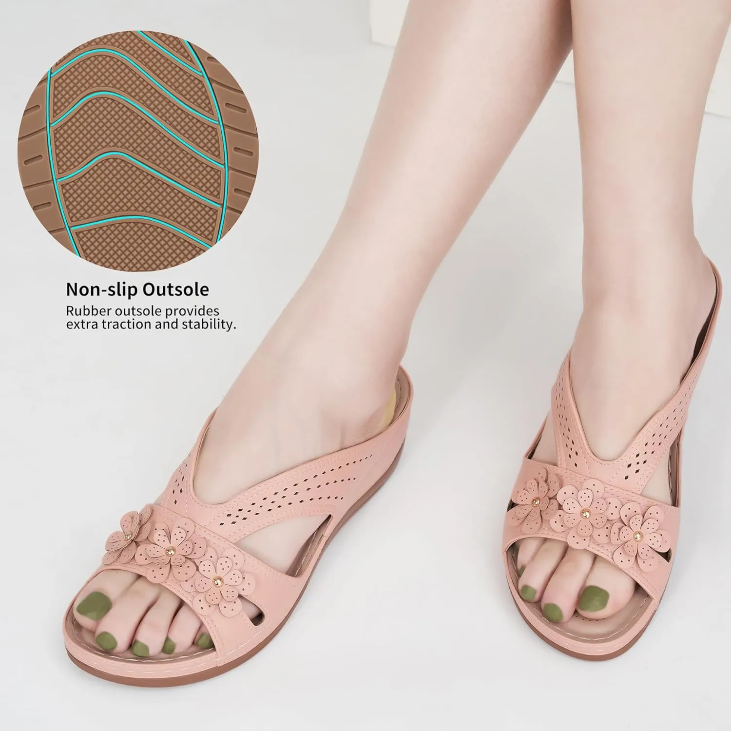 Ecetana Sandals for Women Wedge Shoes: Slip On Dressy Summer Comfortable Slides Sandals Lightweight Memory Foam Platform Shoes