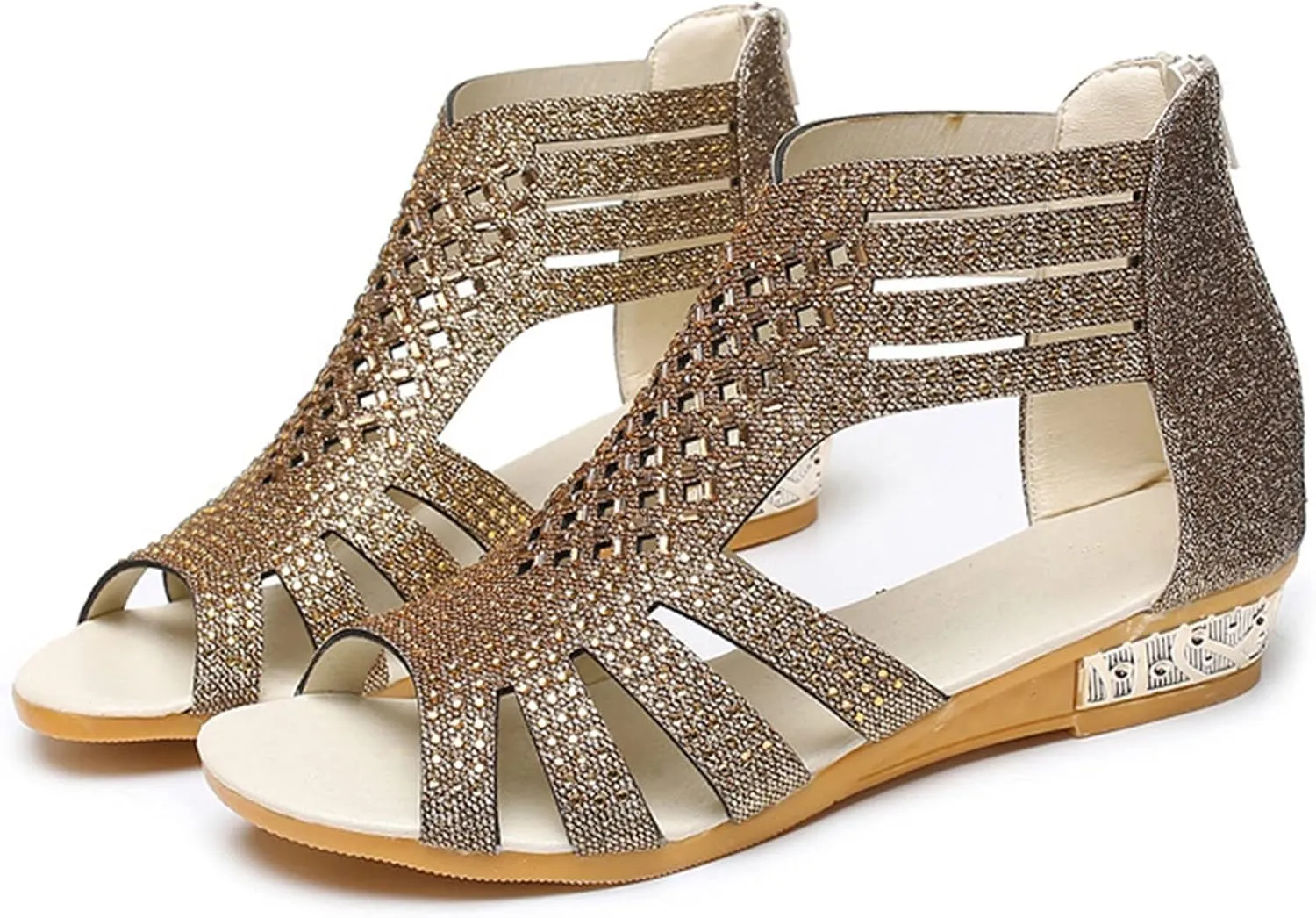 Eduavar Sandals for Women Dressy,Boho Sandals Womens Sandals Low Wedges Peep Toe Wrapped Sexy Cute Diamond Dressy Sandals
