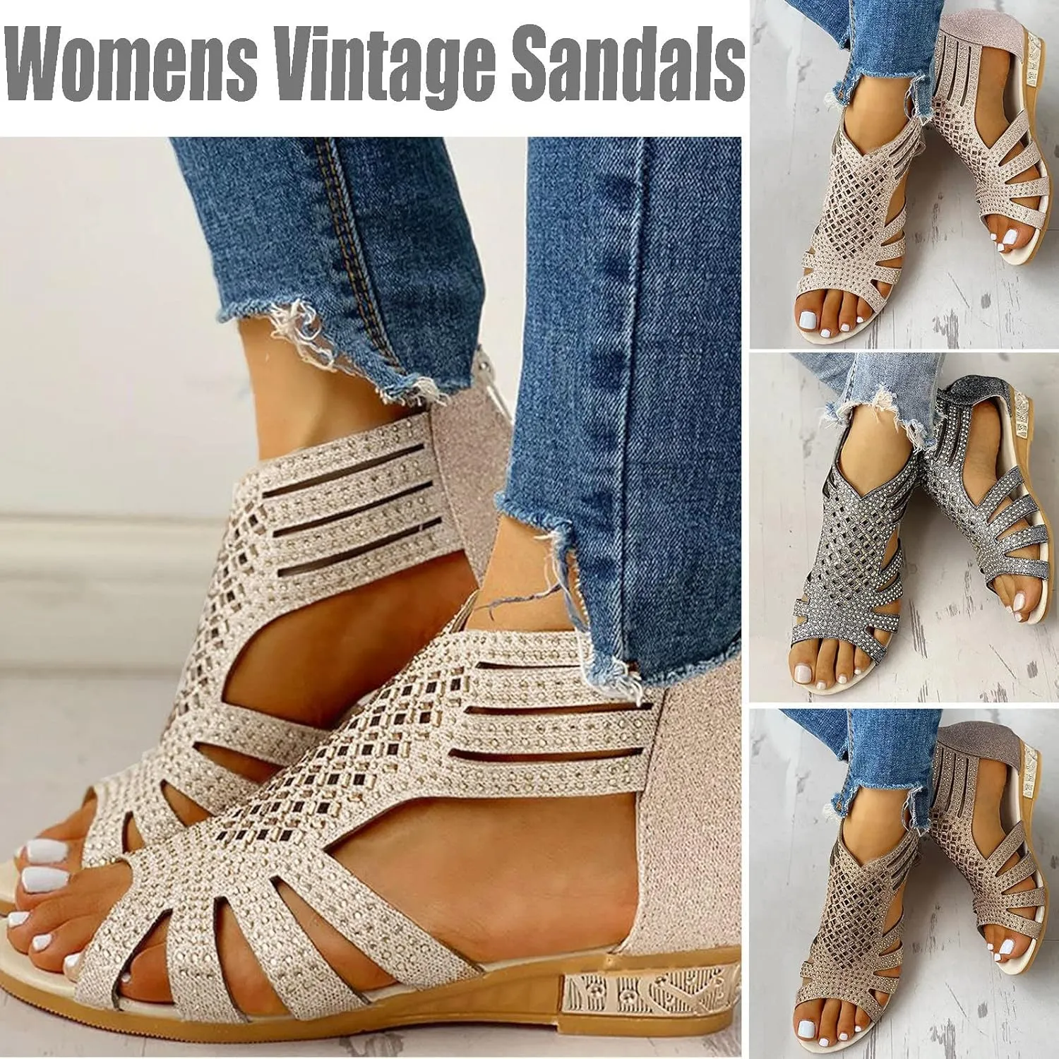 Eduavar Sandals for Women Dressy,Boho Sandals Womens Sandals Low Wedges Peep Toe Wrapped Sexy Cute Diamond Dressy Sandals