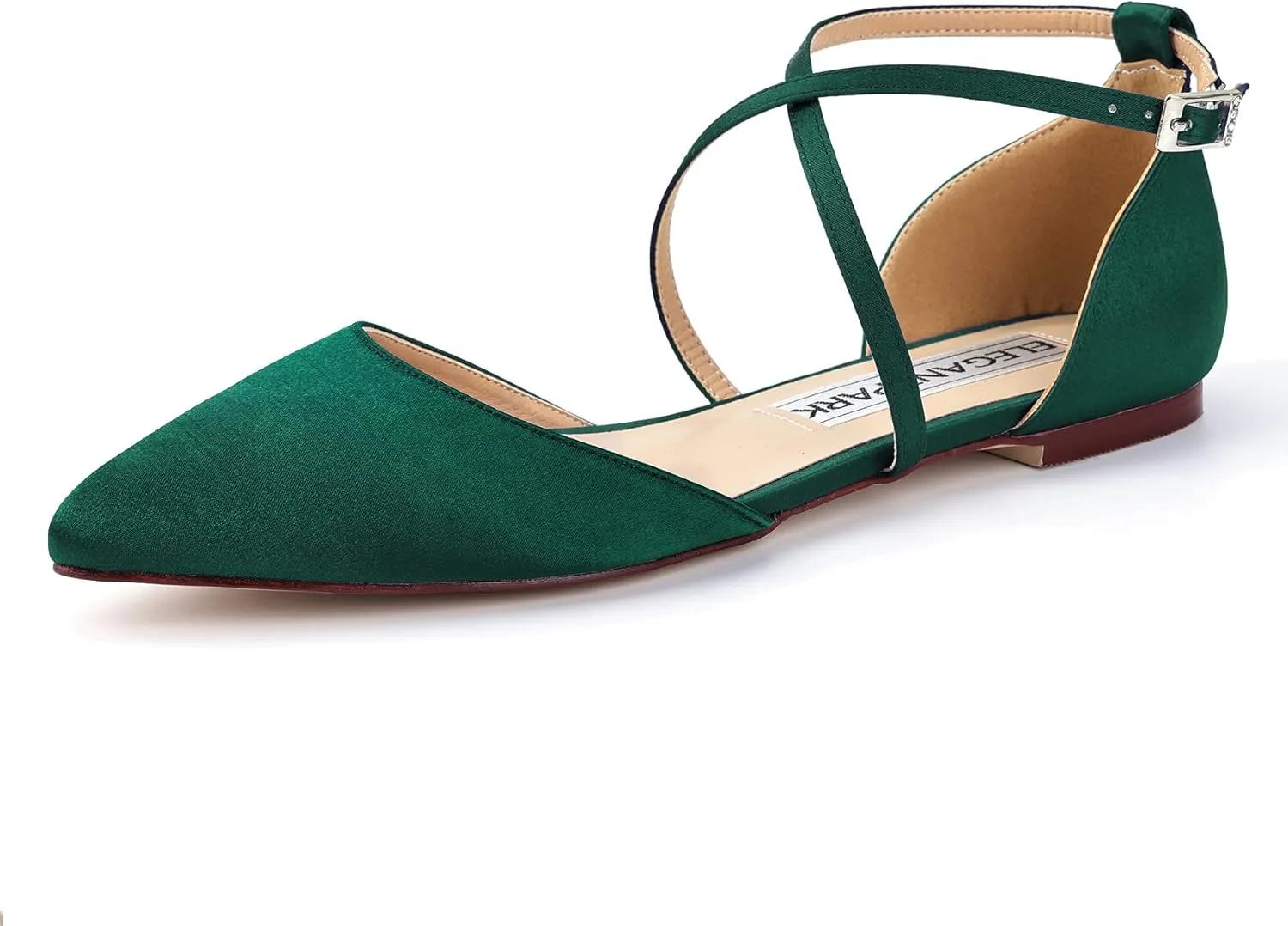 ELEGANTPARK FC2322 Comfortable Satin Pointed Toe Flats for Women Ankle Straps Wedding Flats for Bride Shoes Evening Party Guest Shoes for Women Dressy Low Heel