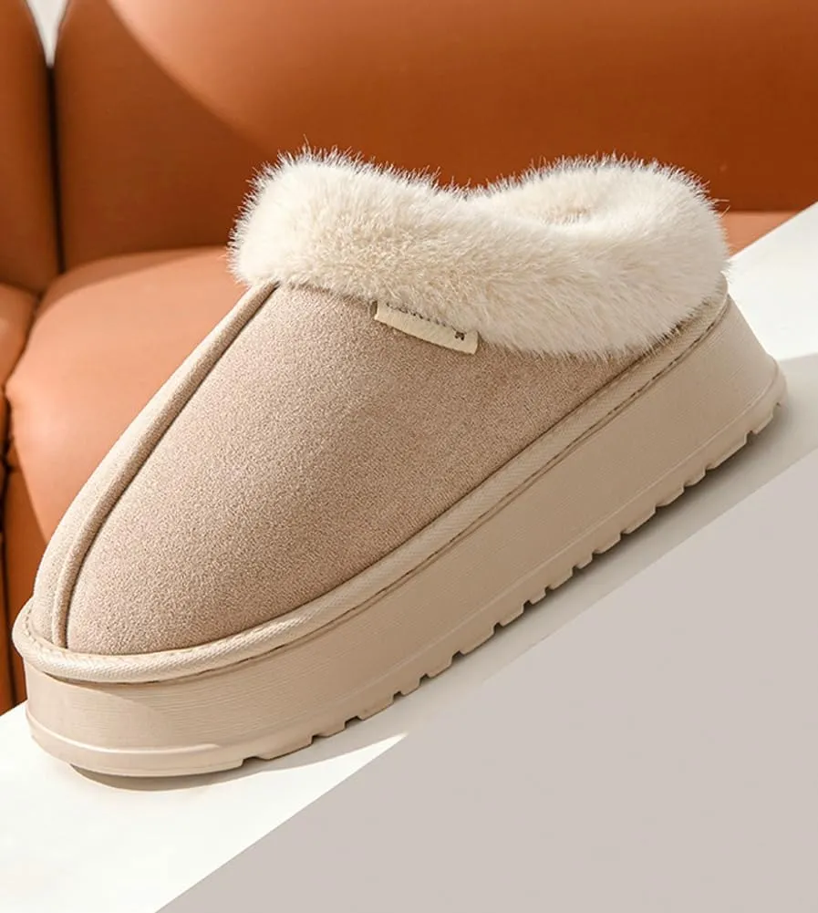 Epsion Women's Cozy Suede Slippers Winter Indoor House Slipper Memory Foam Warm Slippers with Fuzzy Faux Fur Shoes