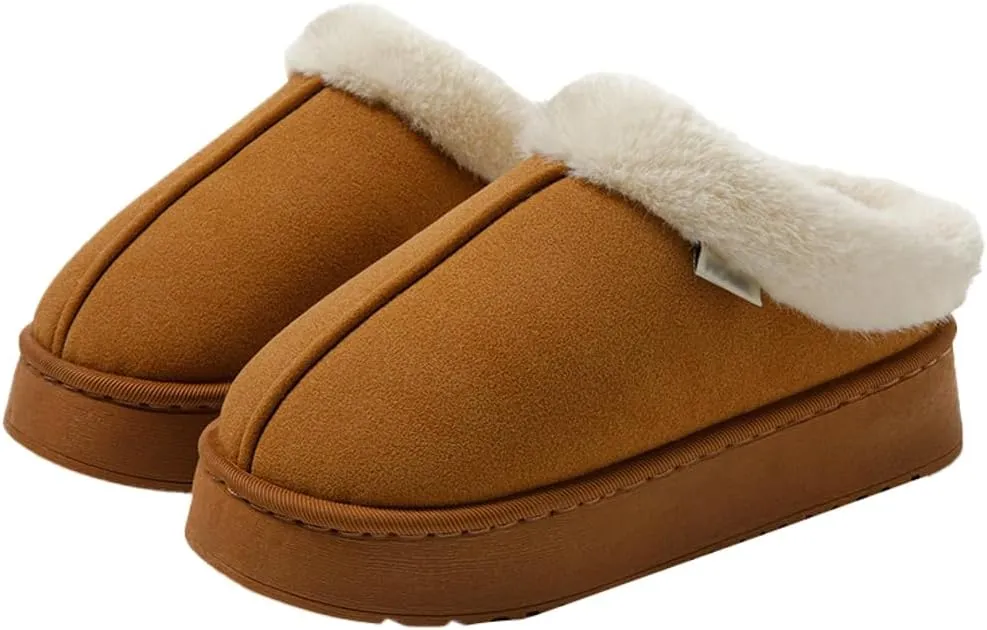 Epsion Women's Cozy Suede Slippers Winter Indoor House Slipper Memory Foam Warm Slippers with Fuzzy Faux Fur Shoes