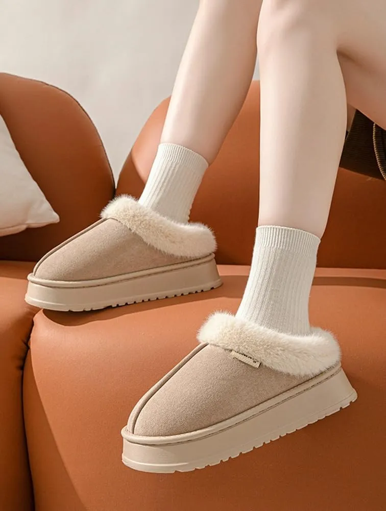 Epsion Women's Cozy Suede Slippers Winter Indoor House Slipper Memory Foam Warm Slippers with Fuzzy Faux Fur Shoes