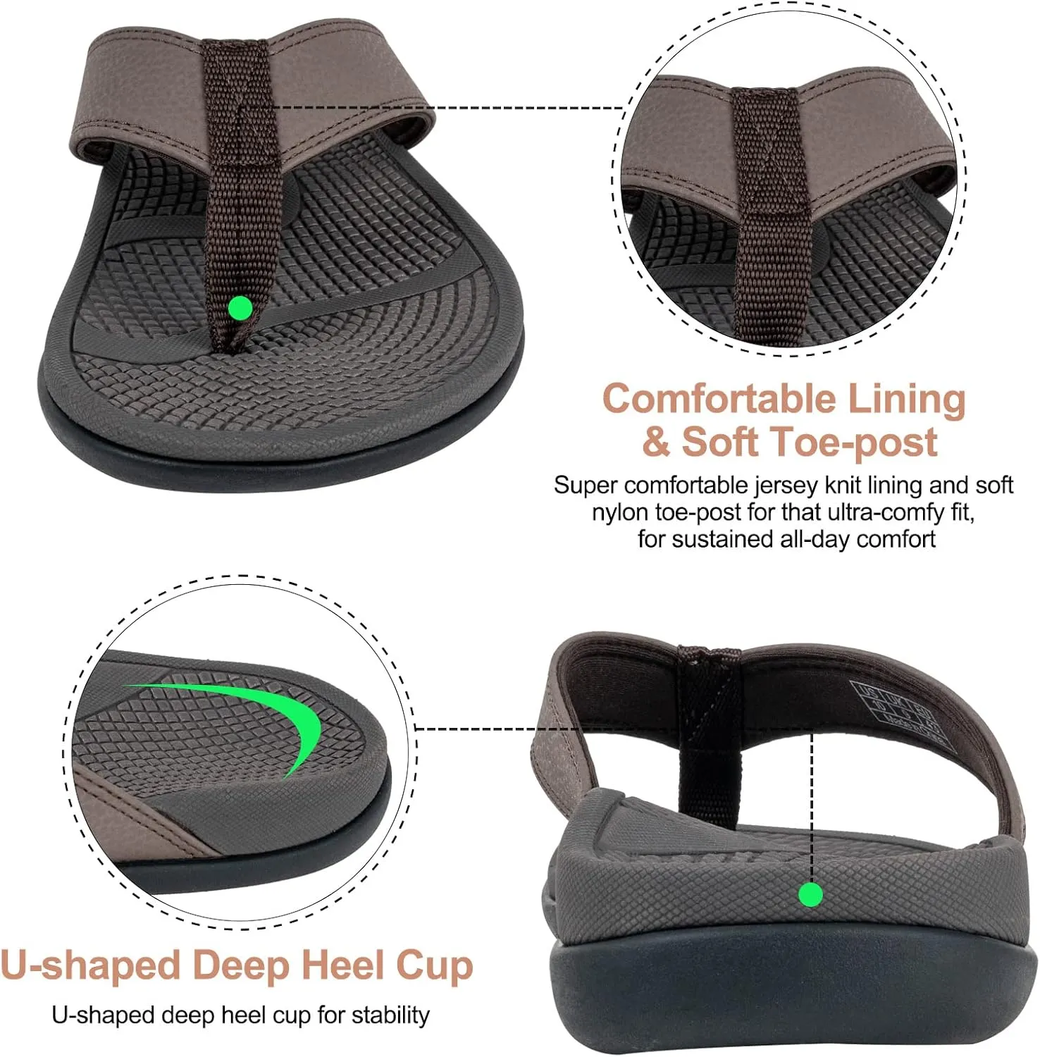 Everhealth Men's Orthotic Flip Flops Arch Support Sandals, Plantar Fasciitis Flat Feet Heel Pain Relief Flip Flop Slides, Non-Slip Supportive Beach Walking Toe-Post Sandals