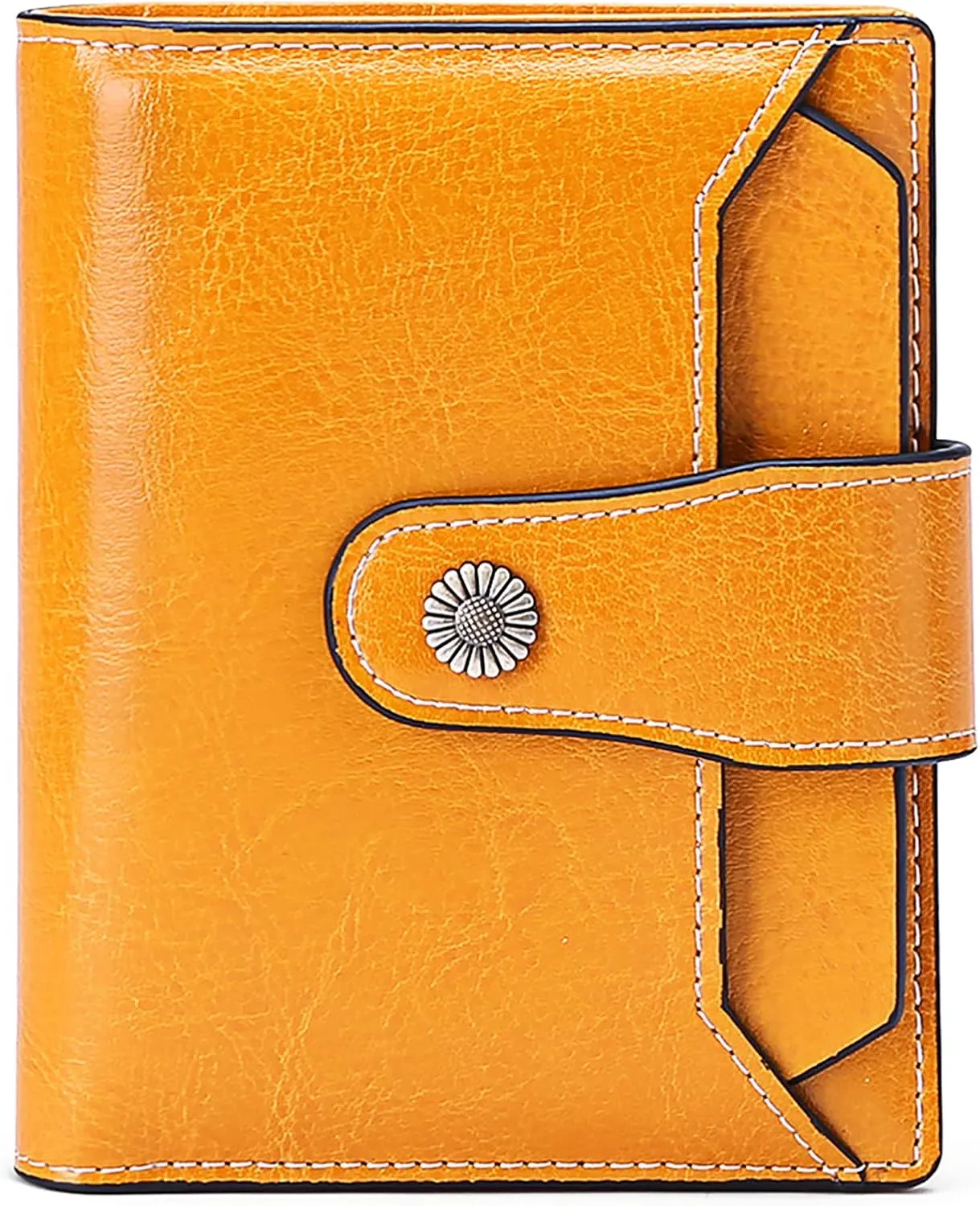 Falan Mule Women's Wallet, Genuine Leather, Bifold, RFID Blocking, Antique Yellow, 10 Slots, 2 Windows, 1 Zipper Pocket, 2 Compartments