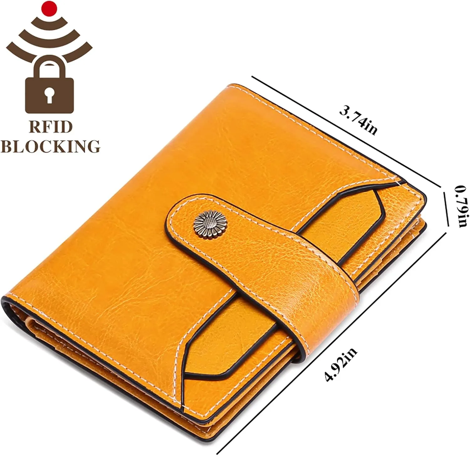 Falan Mule Women's Wallet, Genuine Leather, Bifold, RFID Blocking, Antique Yellow, 10 Slots, 2 Windows, 1 Zipper Pocket, 2 Compartments