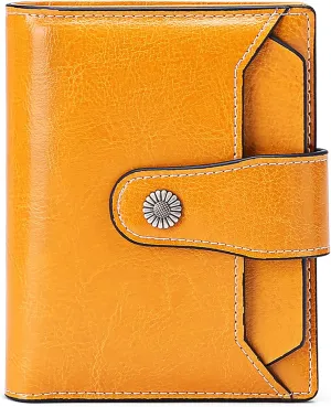 Falan Mule Women's Wallet, Genuine Leather, Bifold, RFID Blocking, Antique Yellow, 10 Slots, 2 Windows, 1 Zipper Pocket, 2 Compartments