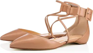 Fashion Cross Ankle Strap Buckle Flat Shoes for Women, Comfort Suede Daily Work Flat Low Heel, Elegant Side Hollow Walk Dress Drive Flat Shoes