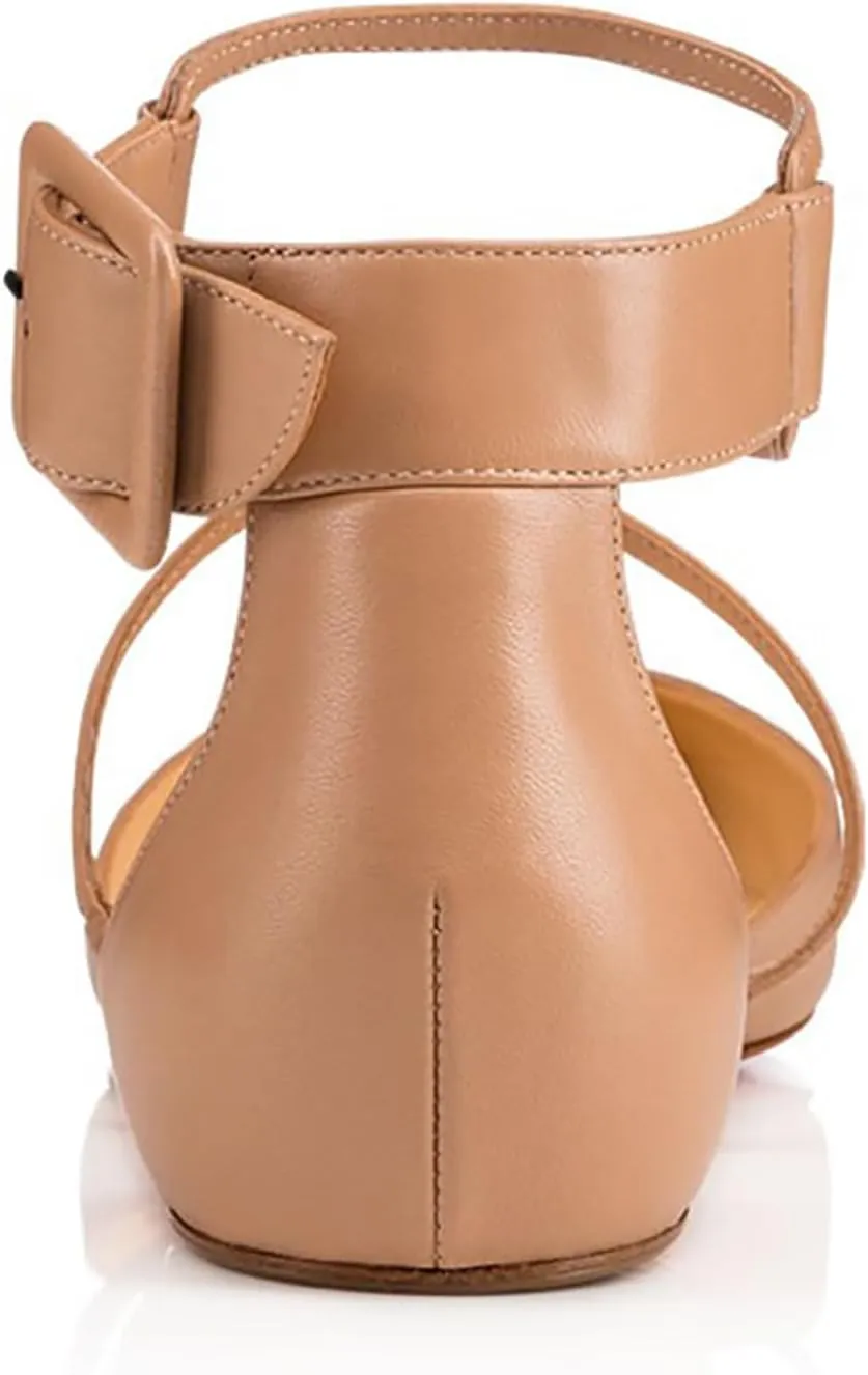 Fashion Cross Ankle Strap Buckle Flat Shoes for Women, Comfort Suede Daily Work Flat Low Heel, Elegant Side Hollow Walk Dress Drive Flat Shoes