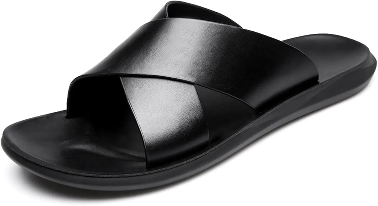 Fashion X Band Slipper For Men Solid Color Genuine Leather Open Toe Casual Slip On Beach Sandal anti-slip
