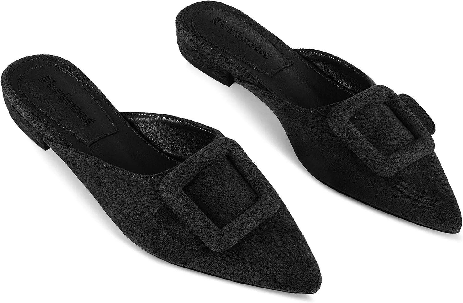 Fericzot Mule Slippers for Women,Slingback Buckle Flat Pointed Toe Backless Mule Slides Suede Slip On Loafers