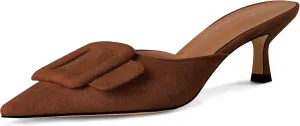 Fericzot Mule Slippers for Women,Slingback Buckle Pumps Pointed Toe Kitten Heels Shoes Slides Backless Dress Sandals