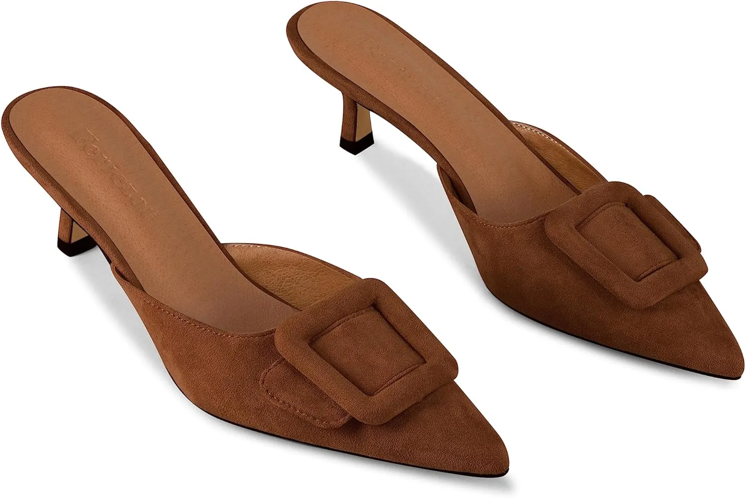 Fericzot Mule Slippers for Women,Slingback Buckle Pumps Pointed Toe Kitten Heels Shoes Slides Backless Dress Sandals