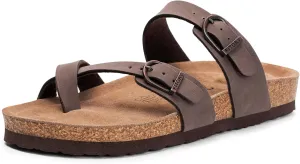 FITORY Women's Slide Sandals with Soft Cork Footbed, Comfort Arch Support Flat Sandals for Summer Size 6-11