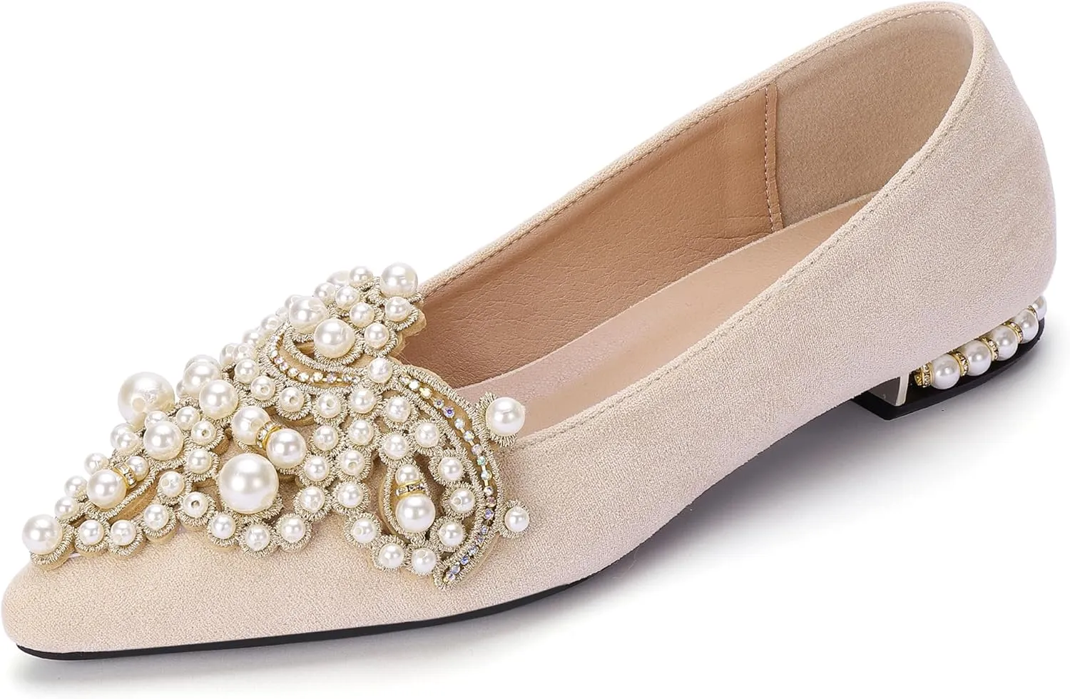 Flats for Women Bling Rhinestone Pointed Flat Shoes Comfort Slip on Low Heel Wedding Dress Shoes Ballet Flat Shoe