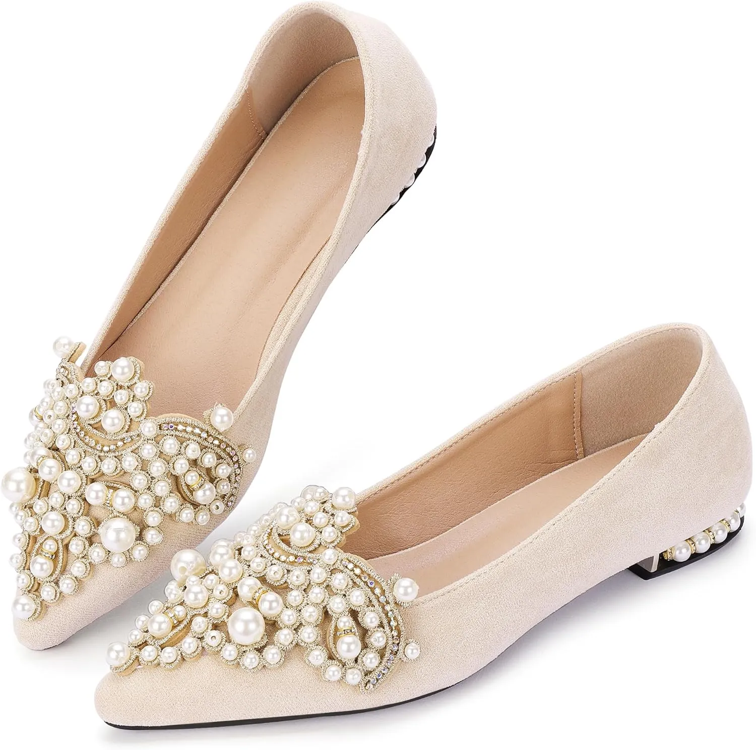 Flats for Women Bling Rhinestone Pointed Flat Shoes Comfort Slip on Low Heel Wedding Dress Shoes Ballet Flat Shoe