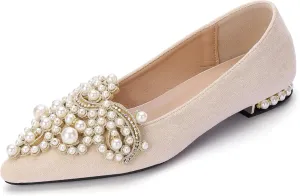 Flats for Women Bling Rhinestone Pointed Flat Shoes Comfort Slip on Low Heel Wedding Dress Shoes Ballet Flat Shoe